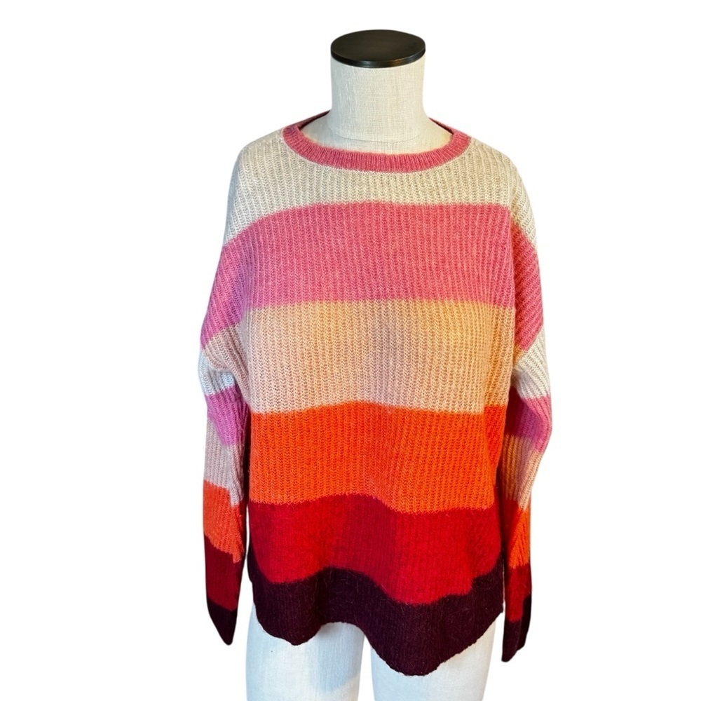 Silverflint Women’s Striped Long Sleeved Alpaca Blend Bright Boxy Sweater Sz S